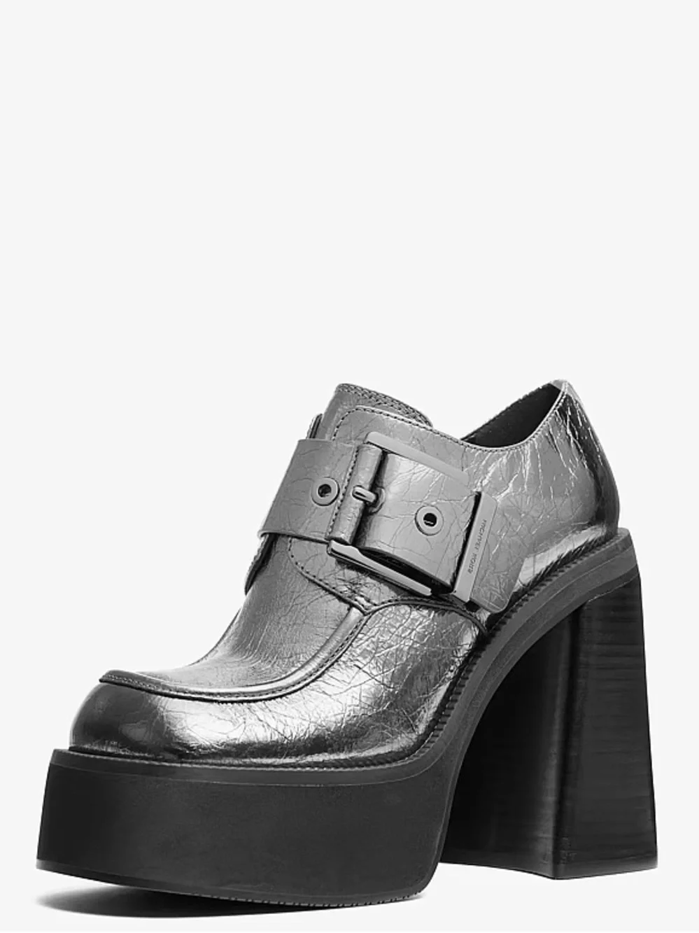 {MICHAEL Michael Kors} Colby Crackled Gunmetal Metallic Leather Platforms